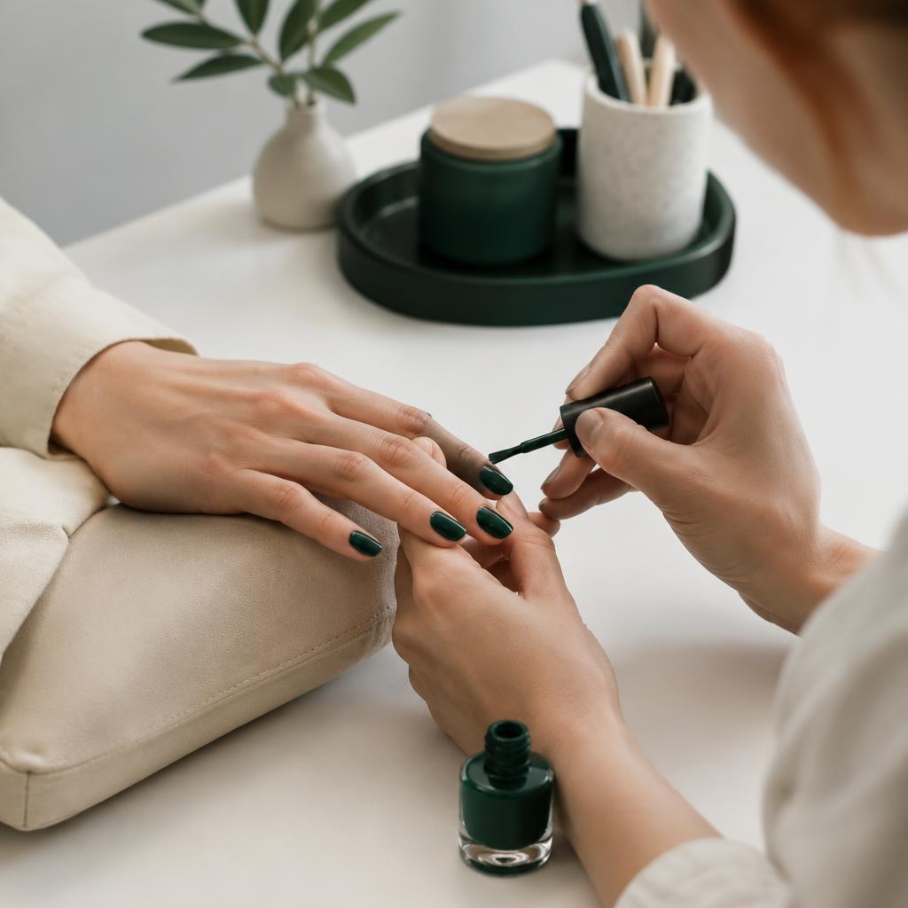 A nail technician working in a bright studio